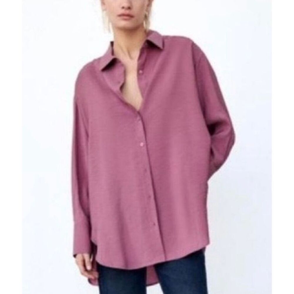 Zara oversized mauve button down shirt size small